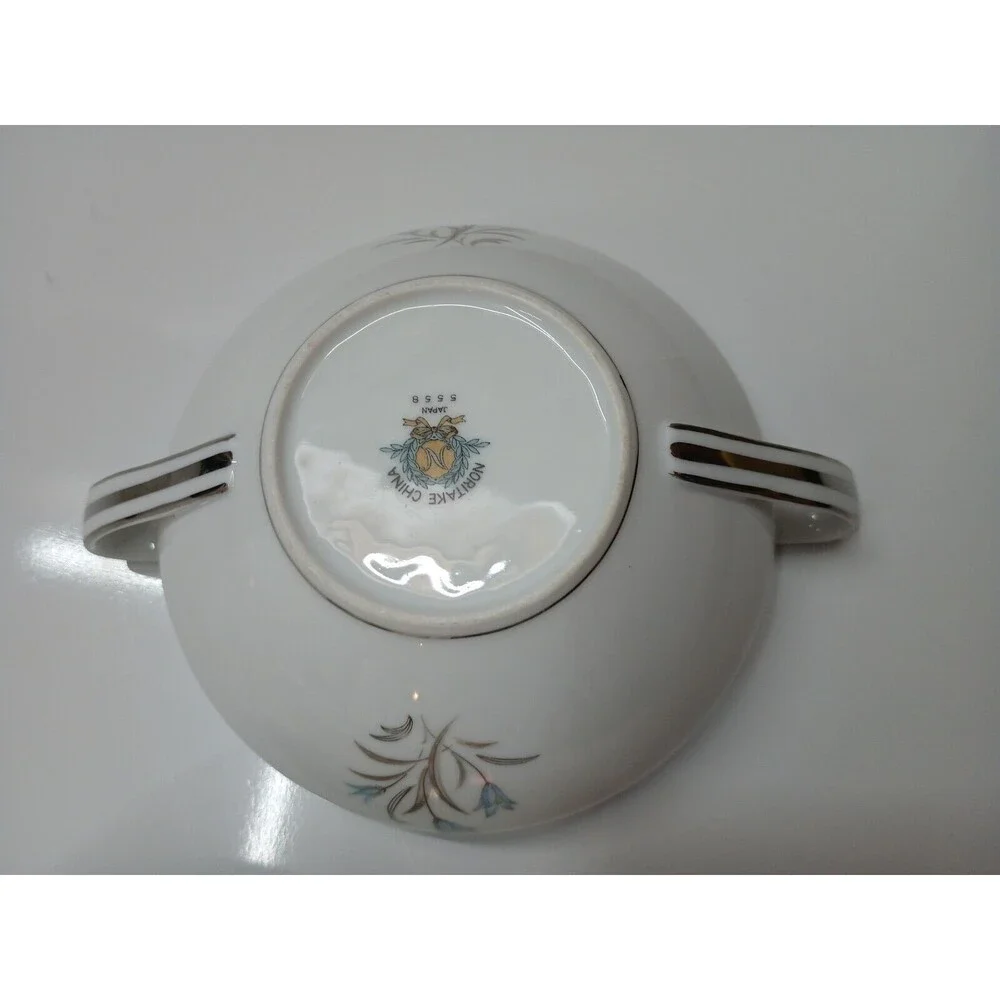 Noritake Bluebell Creamer Sugar Bowl w/ Lid 5558 Floral Platinum Silver Rim MCM